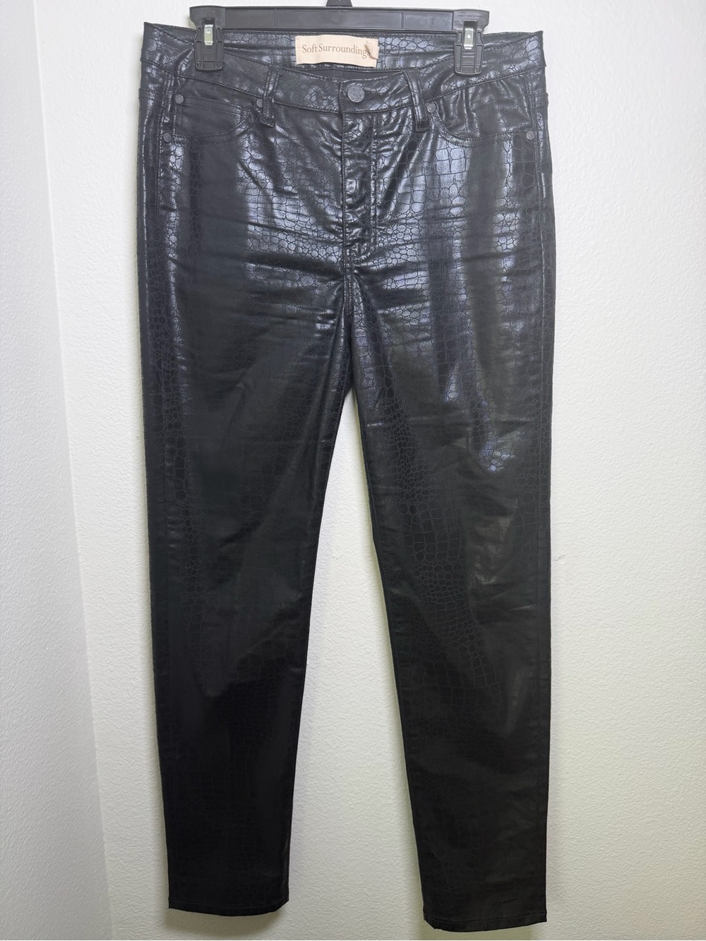 Soft Surroundings Perfect Ponte Crocodile Faux Leather Straight Leg Pant Size 8